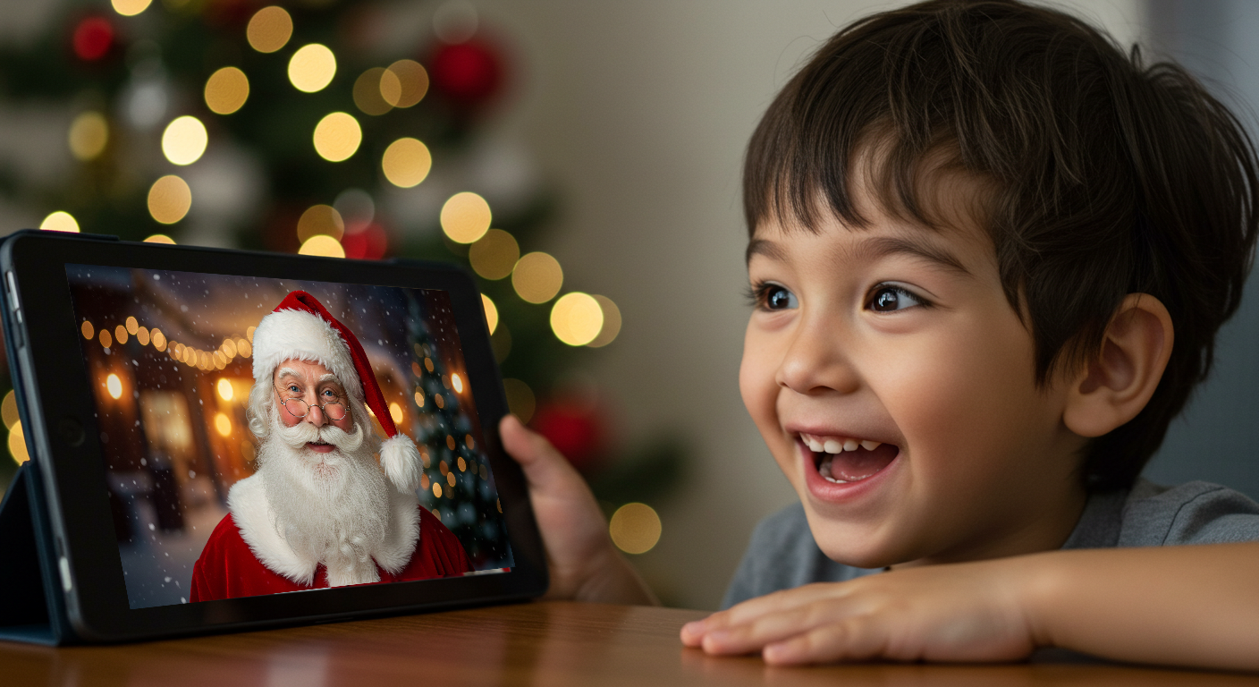 子どもがサンタ動画を見る様子1